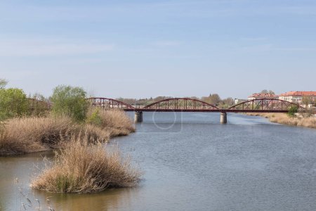 Foto de Vista del río Tajo al pasar por Talavera de la Reina. Puente de hierro. Toledo, España - Imagen libre de derechos