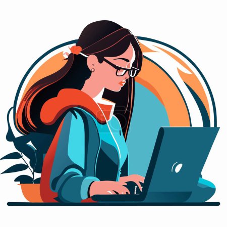 Illustration for Beautiful young woman using laptop at home - Royalty Free Image