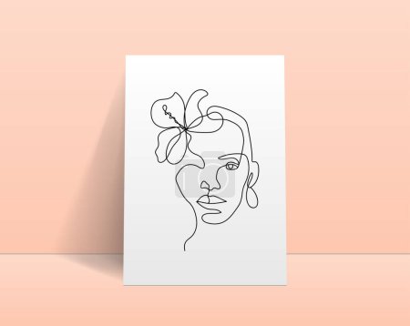 Illustration for Modern abstract line minimalistic women face arts for wall decoration, postcard or brochure cover design. Realistic cover template. Woman face. One line art. Vector illustrations design - Royalty Free Image