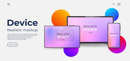 Photo for Laptop Computer, tablet and Mobile Phone Mockup. Device for app presentation set. Digital devices gradient screen template. Vector illustration concept - Royalty Free Image