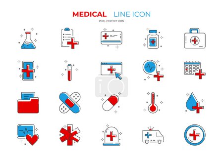 Photo for Medical line icon set. Healt care simpleline icons. Cardiology wave monitor heart icon, medical signs set on white background - Royalty Free Image