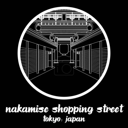 Illustration for Circle Icon line Nakamise Shopping Street Sensoji Temple Asakusa.vector illustration - Royalty Free Image