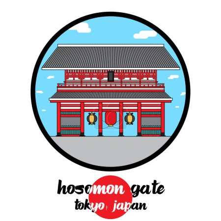 Ilustración de Icono de círculo línea Hosomon Sensoji templo Asakusa.vector ilustración - Imagen libre de derechos