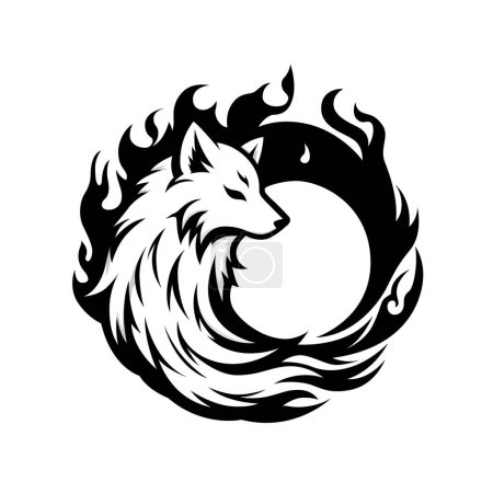 Ilustración de Logotipo abstracto lobo con luna de fuego. ilustración vectorial - Imagen libre de derechos