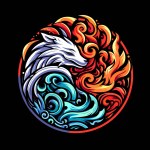 abstract logo wolf with fire moon. vector illustration
