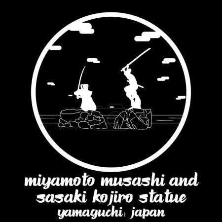 Ilustración de Icono del Círculo Miyamoto Musashi y Sasaki Kojiro Estatua. ilustración vectorial - Imagen libre de derechos
