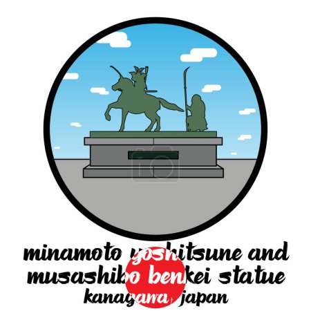 Kreis-Ikone Minamoto Yoshitsune und Musashibo Benkei Statue. Vektorillustration