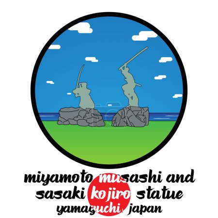 Ilustración de Icono del Círculo Miyamoto Musashi y Sasaki Kojiro Estatua. ilustración vectorial - Imagen libre de derechos