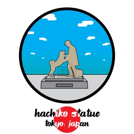 Circle Icon Hachiko Statue. Vector illustration