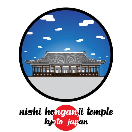 Icono del círculo Templo Nishi Honganji. Ilustración vectorial