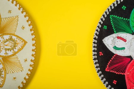 Photo for Mariachi hat on yellow background. Mexican independence concept. Cinco de mayo background. - Royalty Free Image