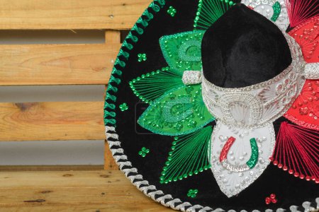 Photo for Mariachi hat on wooden background. Mexican independence concept. Cinco de mayo background. - Royalty Free Image