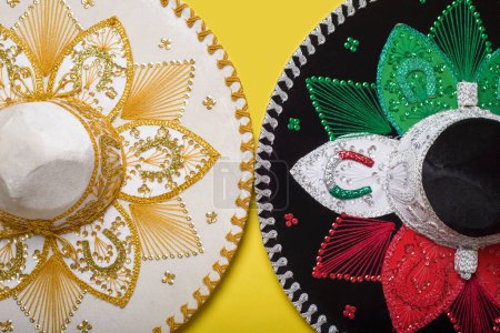 Photo for Mariachi hat on yellow background. Mexican independence concept. Cinco de mayo background. - Royalty Free Image