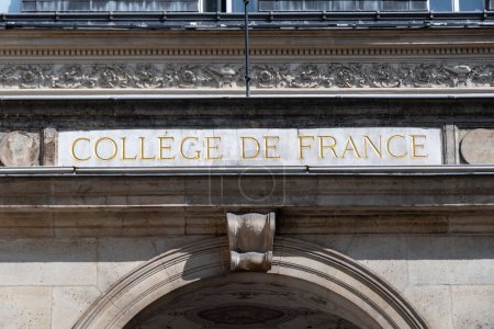 Photo for Paris, France - April 21, 2023: Sign of the College de France, a prestigious educational and research institution founded in 1530 and located in the Latin Quarter of Paris, France - Royalty Free Image