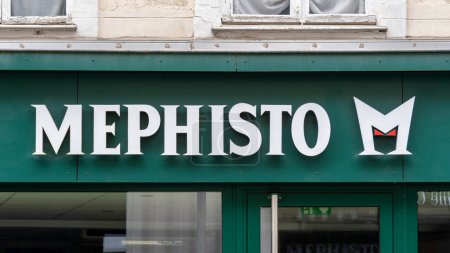 Photo for Chartres, France - July 23, 2023: Commercial sign and logo of a Mephisto store. Mephisto is a French company that manufactures and markets shoes and accessories - Royalty Free Image