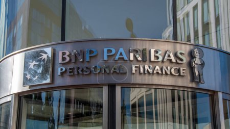 Photo for Levallois-Perret, France - August 20, 2023: Sign at the entrance to the building of BNP Paribas Personal Finance, a French company managing the Cetelem brand, specialized in consumer credit - Royalty Free Image