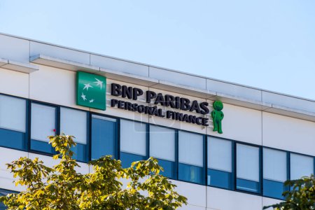 Photo for Levallois-Perret, France - August 20, 2023: Sign at the top of the building of BNP Paribas Personal Finance, a French company managing the Cetelem brand, specialized in consumer credit - Royalty Free Image