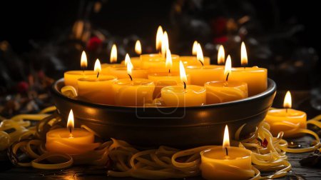 Photo for Burning candles in the church on a dark background. The idea of prayer and religion - Royalty Free Image