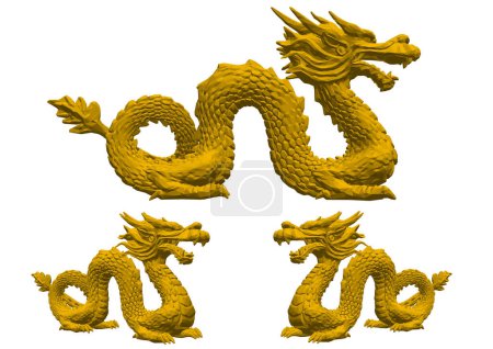 Ilustración de Estatua de dragón de estilo chino aislada en blanco con camino de recorte - Imagen libre de derechos