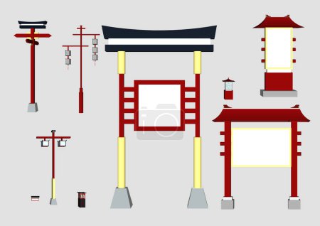 Téléchargez les illustrations : Chinese style signboard and Japanese pillar - en licence libre de droit