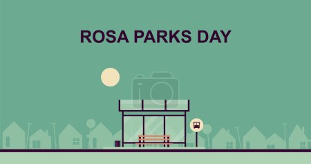 Rosa parcs jour arrière-plan. Design avec station de bus. Illustration vectorielle.