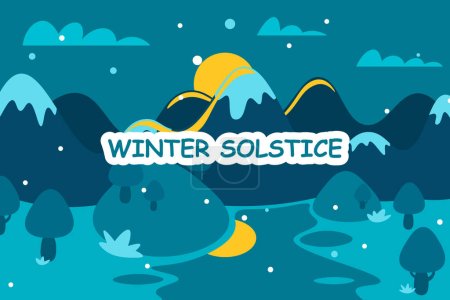 Téléchargez les illustrations : Solstice d'hiver fond. Design avec paysage hivernal. Illustration vectorielle. - en licence libre de droit