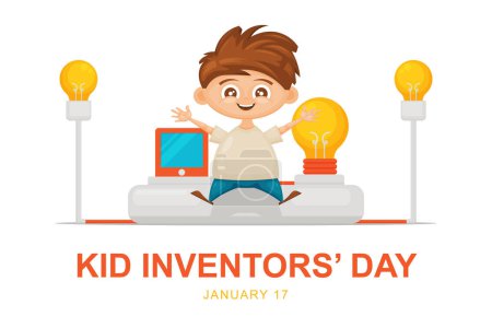 Téléchargez les illustrations : Kid Inventors Day background. Illustration vectorielle. - en licence libre de droit
