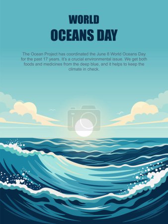 World Oceans Day background. Vector illustration.