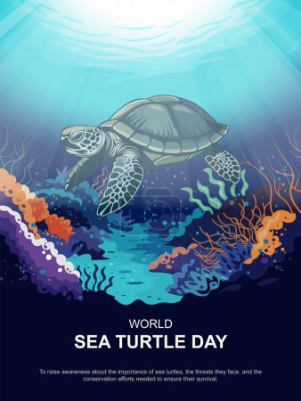 Hintergrund ist der Welttag der Meeresschildkröten. Vektorillustration.