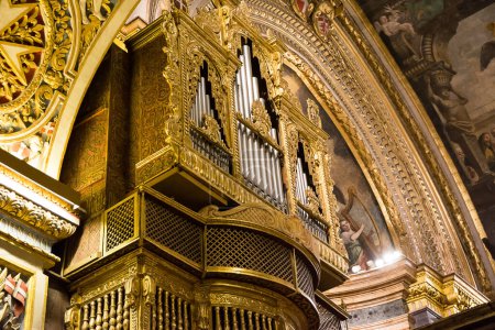 Photo for Valletta, Malta - 17 June 2023: Organ pipes inside the Valletta Cathedral in Malta - Royalty Free Image