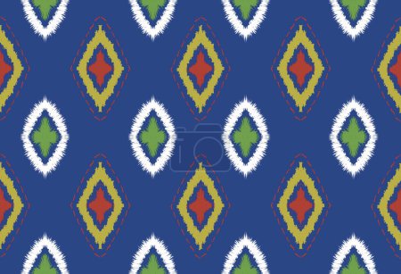 Foto de Fondo azul iIkat patrón étnico sin costuras Diseño para la creación de este patrón utilizando el patrón ikat. Fondo texturizado abstracto para textiles, papel pintado, alfombras y ropa. - Imagen libre de derechos