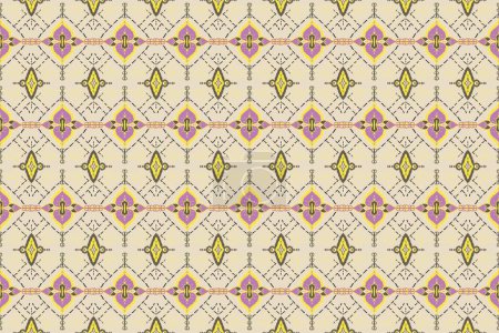 Foto de Ikat bordado sobre fondo amarillo y amarillo, rayas púrpura geométrica étnica oriental patrón sin costura tradicional. Diseño para textura, tela, ropa, envoltura y bufanda. - Imagen libre de derechos