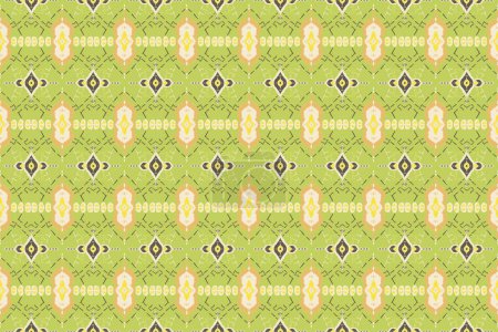Photo for Ikat embroidery on green background and yellow, white, stripes geometric ethnic oriental seamless pattern traditional. Design for texture, fabric, clothing, wrapping, and scarf. - Royalty Free Image