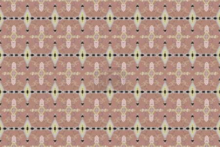 Photo for Embroidery on brown background and yellow, white, black stripes ikat geometric ethnic oriental seamless pattern traditional. Design for texture, fabric, clothing, wrapping, and scarf. - Royalty Free Image