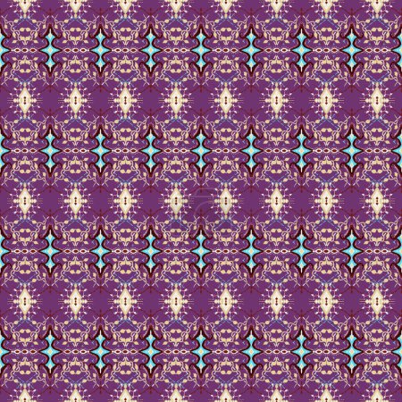 Foto de Bordado sobre fondo púrpura y verde, rojo, amarillo, blanco, rayas ikat geométrica étnica oriental patrón sin costura tradicional. Diseño para textura, tela, ropa, envoltura y bufanda. - Imagen libre de derechos