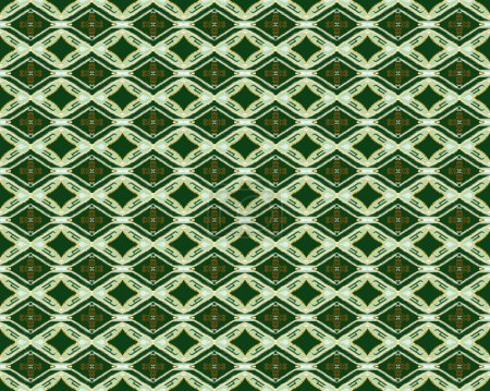 Photo for Ikat embroidery is local fabric pattern with geometric seamless white lines and green stripes on green background. Design for textiles, fabric, dresses, clothing, carpet, curtains, silk, wallpaper, and wrapping paper. - Royalty Free Image