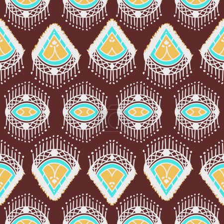 Photo for Embroidery illustration design seamless white purple and blue pattern template in tribal style. Traditional ethnic folk motif. Aztec ikat background. Abstract geometric art for textiles, fabric, carpets, towels, and mats. - Royalty Free Image