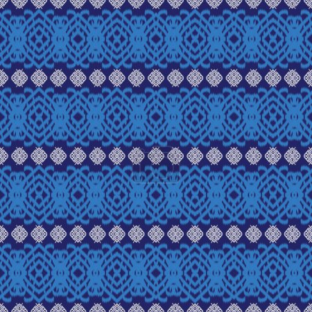 Foto de Diseño de ilustración de bordado sin costuras plantilla de patrón de color azul y blanco en estilo tribal. Motivo popular étnico tradicional. Ikat azteca geométrica para textiles, tela, alfombras, toallas, bufanda - Imagen libre de derechos