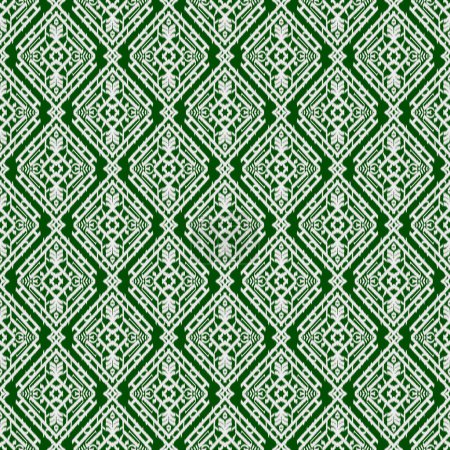 Foto de Ilustración de seda de barro rayado blanco, cubierta, sobre fondo verde, colorido con formas geométricas, se incorporaron líneas en el diseño. Ropa tailandesa para la venta en el mercado local de pulgas. - Imagen libre de derechos