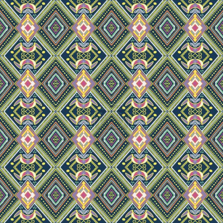 Photo for Multicolor geometrics stripes Ikat paisley embroidery on blue background. Geometric ethnic oriental seamless pattern - Royalty Free Image
