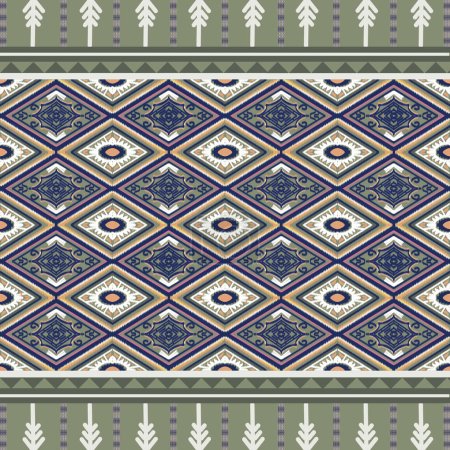 Photo for Embroidery geometrics ethnic oriental ikat patterns on green background. Aztec abstract illustration. - Royalty Free Image