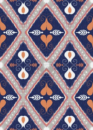 Téléchargez les photos : Broderie verticale africaine Ikat fleurie paisley sur fond bleu marine. Rayures géométriques motif ethnique oriental. - en image libre de droit