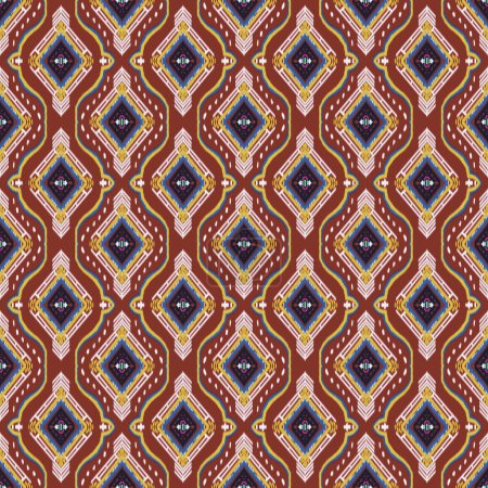 Foto de Rojo abstracto rayas multicolores Ikat paisley bordado sobre fondo rojo. Patrón geométrico étnico oriental sin costura. - Imagen libre de derechos
