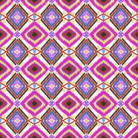 Photo for Embroidery geometrics ethnic oriental ikat seamless patterns pink blue white yellow and red stripes on white background. Aztec abstract illustration. Native style traditional design for texture, textile, fabric, scarf, clothing, print. - Royalty Free Image
