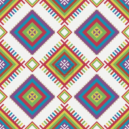Photo for Embroidery geometrics ethnic oriental patterns red orange yellow green blue and purple stripes on white background. Aztec abstract illustration. Native style traditional design for texture, textile, fabric, scarf, clothing, print. - Royalty Free Image