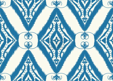 Photo for White ikat geometric pattern tribal border texture Aztec style seamless stripes embroidery, Indian, Mexican, folk motifs ethnic oriental pattern traditional on blue background. Illustration for carpet curtain wallpaper scarf fabric. - Royalty Free Image