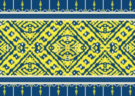 Photo for Ikat fabric pattern. Yellow embroidery ethnic pattern, oriental geometric patterns. Ikat geometric. Thai silk fabric ikat abstract illustration textile fabric scarf wallpaper wrapping paper silk cloth - Royalty Free Image