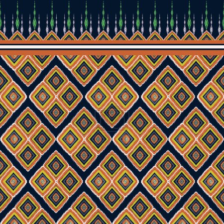 Téléchargez les photos : Modèle tribal Ikat. Modèle de tissu ethnique sans couture. Tissu aztèque ikat ornement textile natif. Modèle traditionnel oriental géométrique pour tapis rideau écharpe papier peint. Illustration style broderie - en image libre de droit