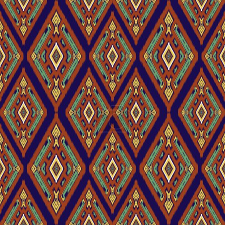 Téléchargez les photos : Modèle tribal Ikat. Modèle ethnique indien sans couture. Tissu aztèque ikat ornement textile natif. Modèle traditionnel oriental géométrique pour tapis rideau écharpe papier peint. Illustration style broderie - en image libre de droit