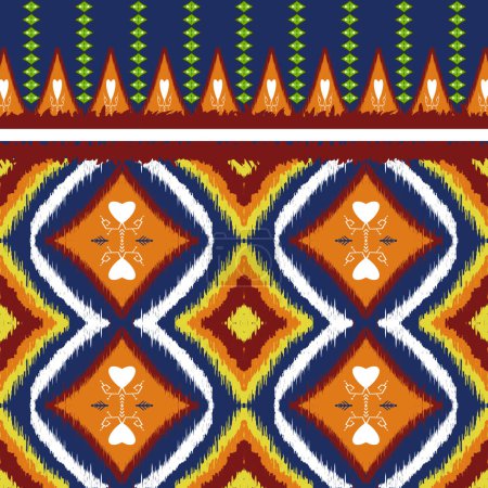 Foto de Patrón de tela Ikat textura tribal sin costuras en bordado azteca tradicional. Patrón étnico Estilo africano. Diseño para cojines, textil, papel pintado, alfombra, alfombra, cortina. - Imagen libre de derechos